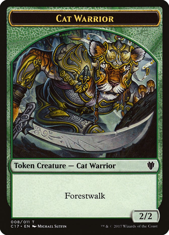 Cat (001) // Cat Warrior (008) Double-sided Token [Commander 2017 Tokens]